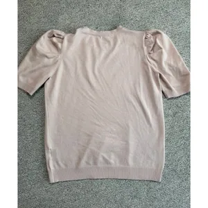 Women XL Beige Puff Shoulder Crew Neck Knit Sweater 3/4 Sleeve Pullover‎ thumbnail 2