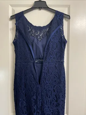 CINDERELLA DIVINE Navy Blue Lace Formal Maxi Dress Size Large thumbnail 8