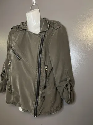 BLANKNYC Jacket Womens XS Green Twill Asymmetrical Zip Moto Biker Lined Utility thumbnail 4