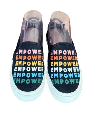 Keds Women Empower Slip On Sneakers Black Rainbow Text‎ Print Size 7.5 statement thumbnail 1