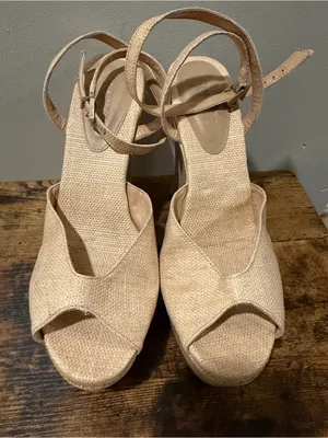 🌸SCHUTZ🌸Neith Straw Wedge Sandal Beige Size: 10B thumbnail 4