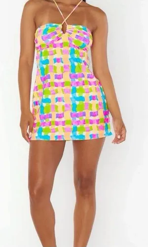 NWT Show‎ Me Your Mumu Micro Mini Swimsuit Coverup Dress Neon Size XL thumbnail 1