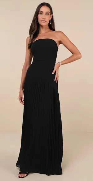 Lulus Celebratory Aesthetic Black Pleated Strapless Dress Gala Homecoming Medium thumbnail 1