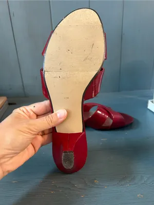 A/M by Eva Martino Red Patent Leather Crisscross Low Heel Mules | Size 9.5 thumbnail 6