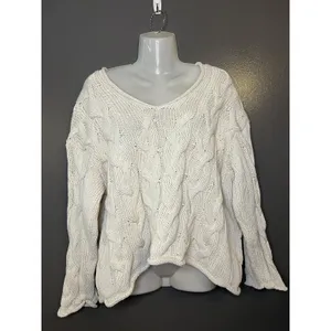 Zara Sweater Womens Small White Cable Knit V Neck Oversized Chunky Pullover thumbnail 2