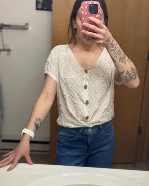 Flowy button up short sleeve shirt Tan Size M thumbnail 1