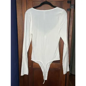 Free People Womens Zoe V Wire Ivory Bodysuit Medium Long Sleeve Romantic Boho thumbnail 5