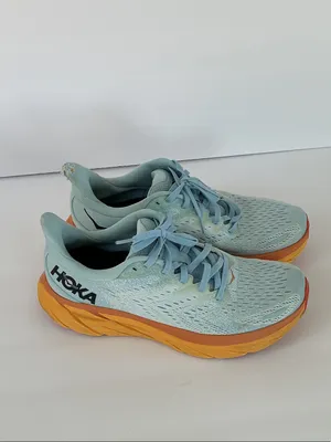 Hoka Clifton 8 Women's Mint Blue Running Shoes with Orange Midsole thumbnail 2