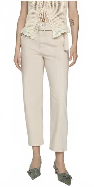 Mango Slouchy Jeans with Hem and Belt Off White Size 4 thumbnail 1