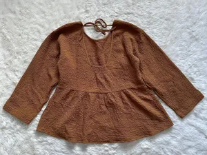 Madewell Blouse Peplum Open-Back Top Brown S thumbnail 5
