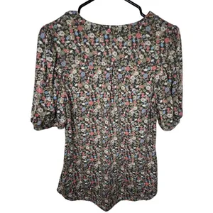 Unbranded Floral Patterned Short Sleeve Flowy Blouse Brown Size M thumbnail 4