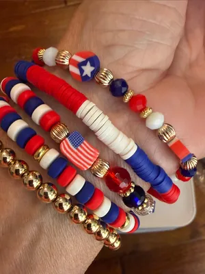 🇺🇸🇺🇸🇺🇸BOGOHO🇺🇸🇺🇸🇺🇸Fashion Jewelry Red White Blue Patriotic Beaded Bracelet Set thumbnail 5