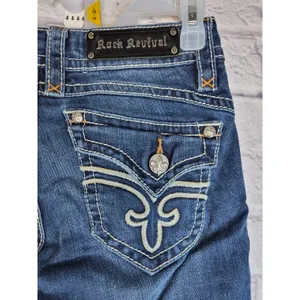 Rock Revival Stephanie Bootcut Jeans Size 29 Flap Pocket Y2K Thick Stitch Blue thumbnail 4