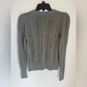 NWT LOFT Green Button-Up Cable Knit Preppy Cardigan Sweater Cotton Wool Blend thumbnail 3