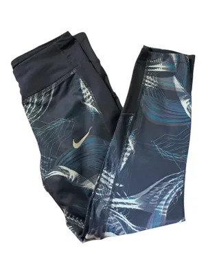 NWT Nike Dri-FIT Women's Printed Capri Leggings - Blue/Teal Abstract Pattern (Size XS) thumbnail 1