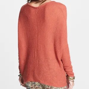 FREE PEOPLE Sadie V Neck Sweater Pullover Wool Alpaca Ruching Sunset Red Small thumbnail 6