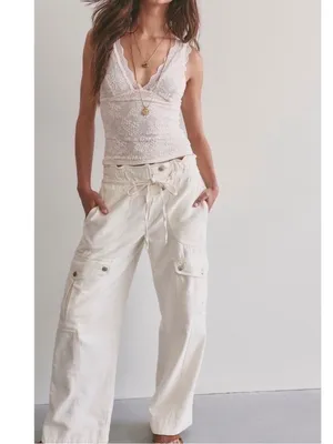 Free People We The Free Park Ave Cargo Pants – Ivory – Size Large thumbnail 5