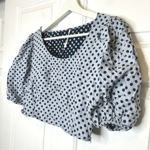 Free People Polka‎ Dot Crop Top Puff Sleeve Size 6 thumbnail 3