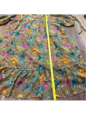 Rapsodia Boho Floral Mini Dress Square Neck Gold Beaded Trim Size S Puff Sleeve thumbnail 12
