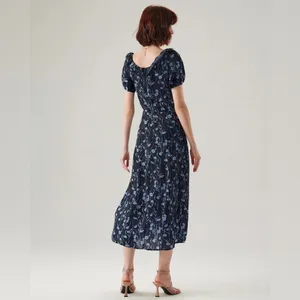 RIHOAS Navy Floral U-Neck Puffed-Sleeve Maxi Dress thumbnail 3