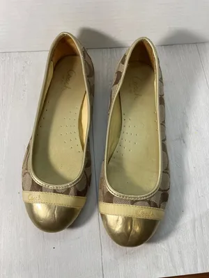 Coach Women's Brown Signature Canvas Ballet Flats with Gold Cap Toe thumbnail 2