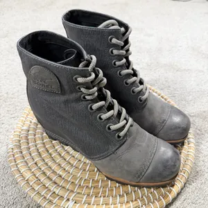 Sorel Women’s PDX Lexie Wedge Lace-Up Ankle Boots Bootie in Gray Quarry 10 thumbnail 1