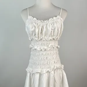 NWOT FARM RIO Cotton Sleeveless Rushed Bodice Midi Dress White Sundress Size S thumbnail 6