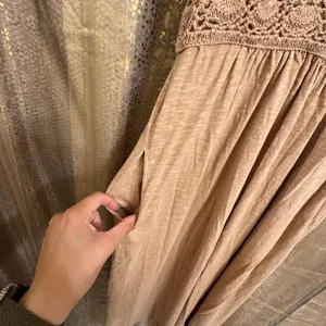 Aerie Tan Koko Brown Boho Crochet Knit Maxi Dress Medium NWT thumbnail 4