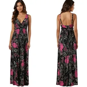 Ambrielle Y2K Pink Floral Maxi‎ Dress Empire Waist Open Back Tie Fairy Grunge M thumbnail 2