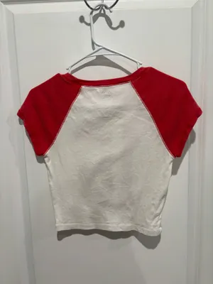 Social Culture Red and White Cropped Tee, Sz M thumbnail 3