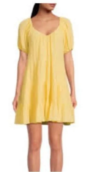 Rebecca Taylor Tiered Silk Cotton Puff Sleeve Dress Womens XL Yellow thumbnail 1