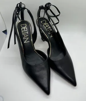 Deltan Juliana Leather Ankle Tie Pumps Black Size 9.5 thumbnail 1