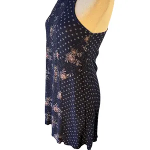 Wallflower Navy blue floral and polka dot rayon dress with gold accents thumbnail 5