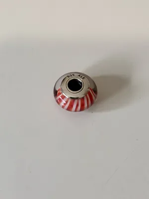 Pandora 925 Sterling Silver Cinnamon Red and White Striped Murano Glass Charm thumbnail 3