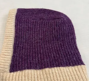 NWOT Purple Beige Button Balaclava Winter Knit Hoodie Hood Hat thumbnail 8