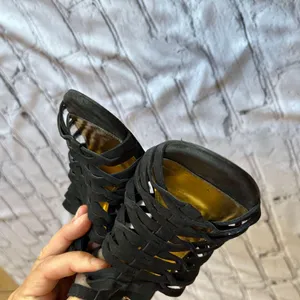 Lauren Black Suede Strappy Wedge Heels Sandals 7 thumbnail 7