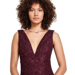 NWT Siena Womens Floral Jacquard Plunge Dress SATP1685 Wine Red 4 thumbnail 4