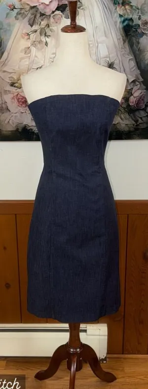 Fabulous New Vintage 90s Ann Taylor Chambray Denim Strapless Dress thumbnail 1