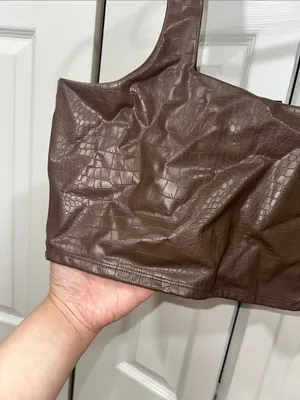 Express Faux-Croc Leather Crop Top thumbnail 4