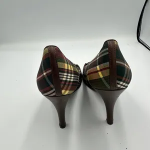 J.‎ Crew Plaid Peep Toe Heels Brown Red Green Chain Detail Stiletto Size 9.5 thumbnail 3