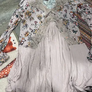 Gypsies & Moondust Pink Retro Floral‎ Lace Peek A Boo Flowy Mini Dress L thumbnail 7