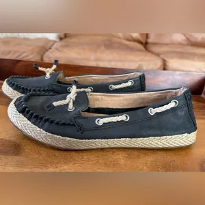 UGG Chivon Leather Moccasin Navy Nubuck Jute Wrapped Sole thumbnail 4