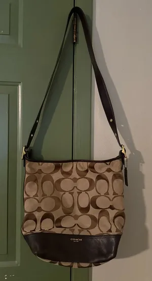 Coach Brown Signature Canvas Shoulder Bag with Dark Brown Leather Trim thumbnail 1
