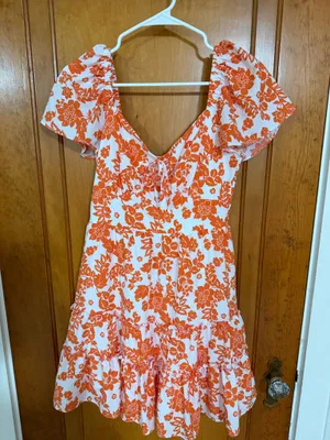 Crystal Doll Orange and white mini dress S flowy sleeves thumbnail 1