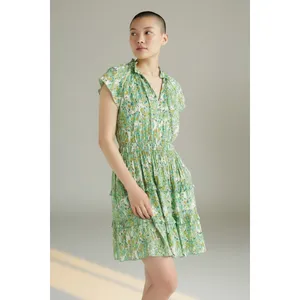 Scoop Womens Dress Sz XS Blurred Ikat Satin Ruffle Mini Cap Sleeve Cottagecore thumbnail 9