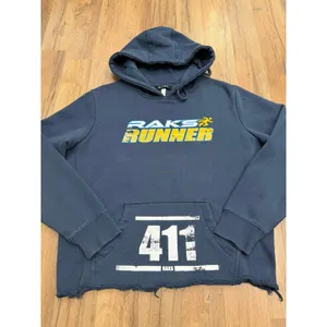 RAKS Runner Cropped Hoodie Women's Medium‎ Blue Raw Hem Graphic Sweatshirt thumbnail 3