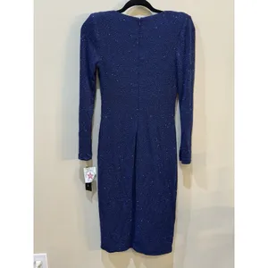 Betsy & Adam Cowl Neck Sparkle Shimmer Short Cocktail Dress Blue Size 4‎ thumbnail 3