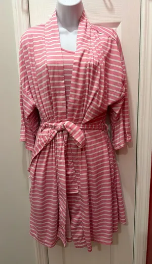 Draper‎ James Pajama Set Women Pink Striped Robe Nightgown S thumbnail 1