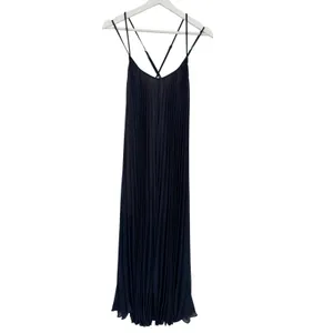 BCBGMAXAZRIA Isadona Navy Pleated Maxi Dress XXS Crisscross Strappy Backward thumbnail 3