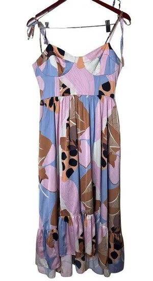 Hutch Arielle Maxi Spaghetti Strap Dress in Peri Floral Geo pink blue sz 8 thumbnail 2